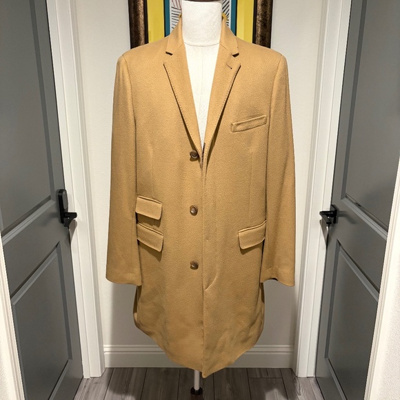 J Crew Mens Wool & Cashmere Top Coat Tan Size Large - Mint Condition - Picture 1 of 6